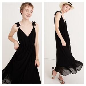 Madewell Ruffle-Strap Midi Faux Wrap Dress in Black Petite 6P